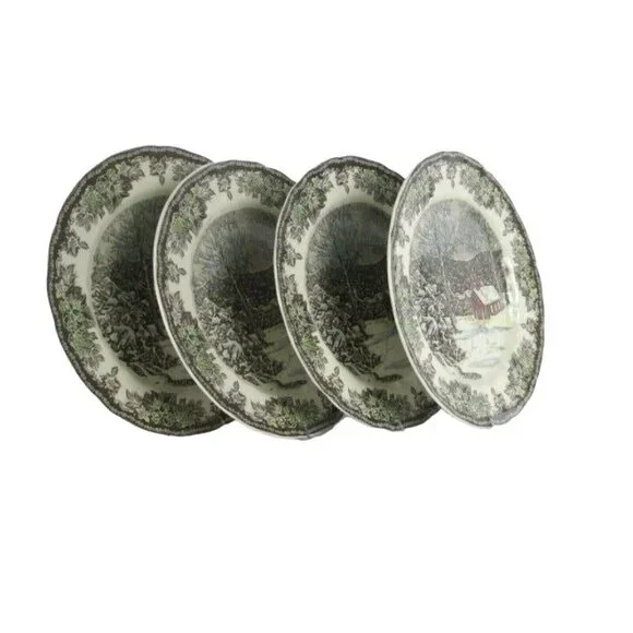 Johnson Bros FRIENDLY VILLAGE 10" DINNER PLATES School House England SET OF 4 - Picture 8 of 11